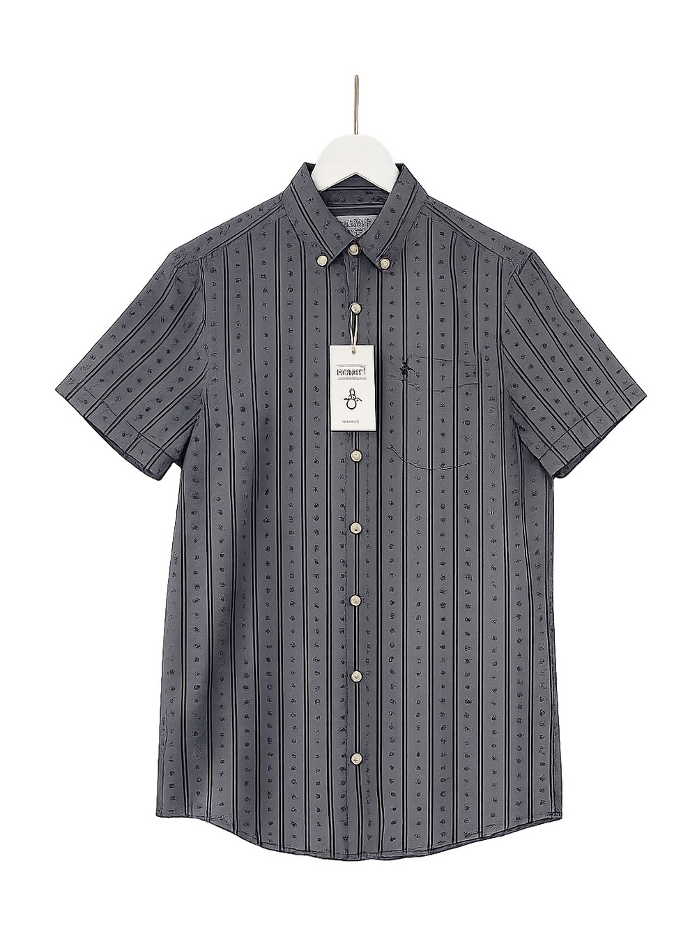 Original Penguin Short-Sleeve Button-Down Shirt in Charcoal Stripe NWT Small